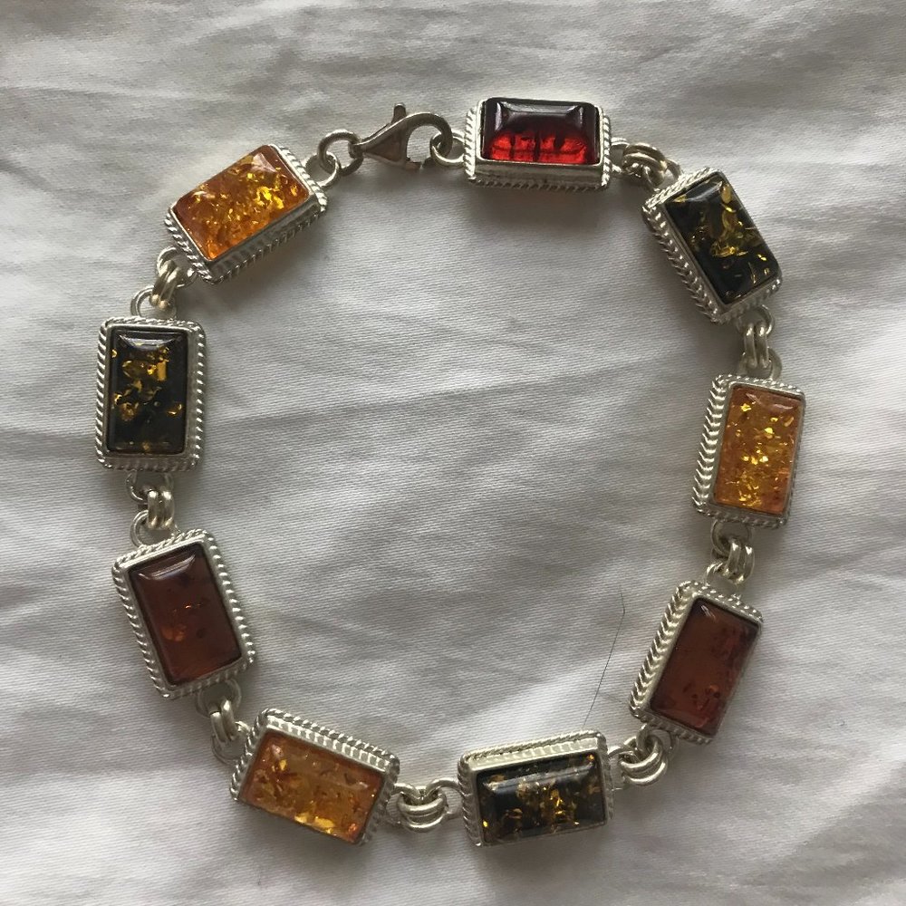 Unique 925 Silver & Amber Stone Bracelet